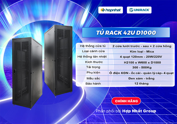 Thông số tủ rack 42U D1000 Unirack