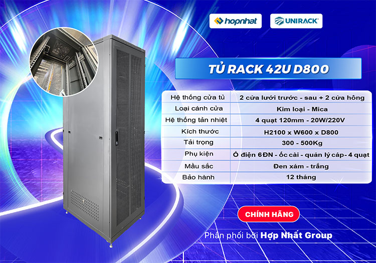 Thông số tủ rack 42U D800 Unirack