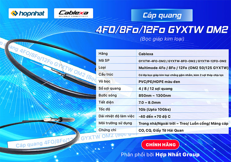 Cáp quang Multimode 8FO GYXTW OM2 Cablexa