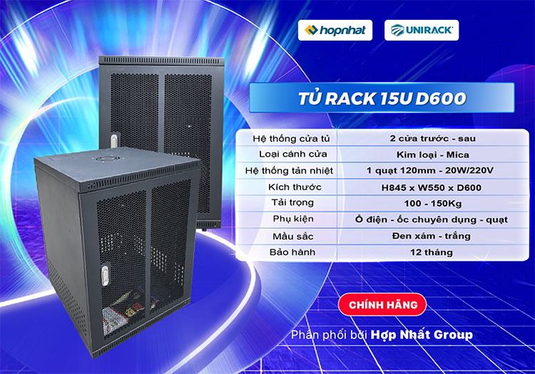 Thông số tủ rack 15U D600 Unirack