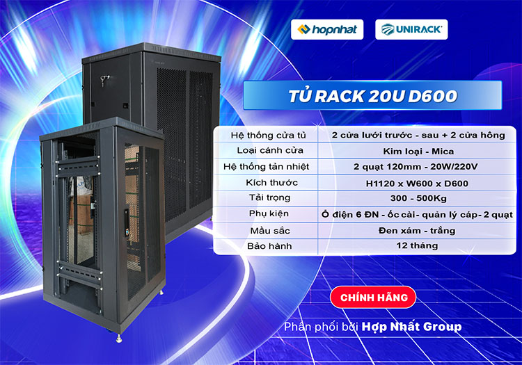 Tủ rack 20U D600 Unirack
