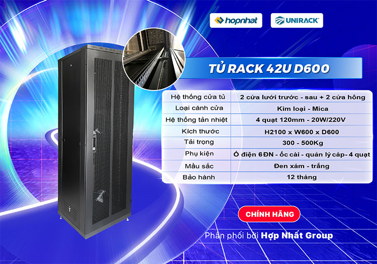 Thông số tủ rack 42U D600 Unirack