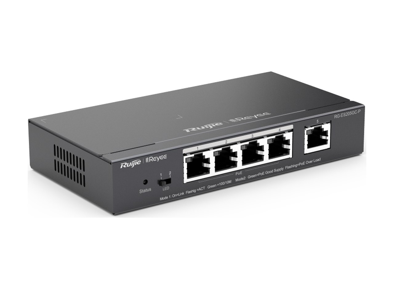 RG-ES205GC-P nhìn nghiêng từ phía trước, ảnh của Ruijie