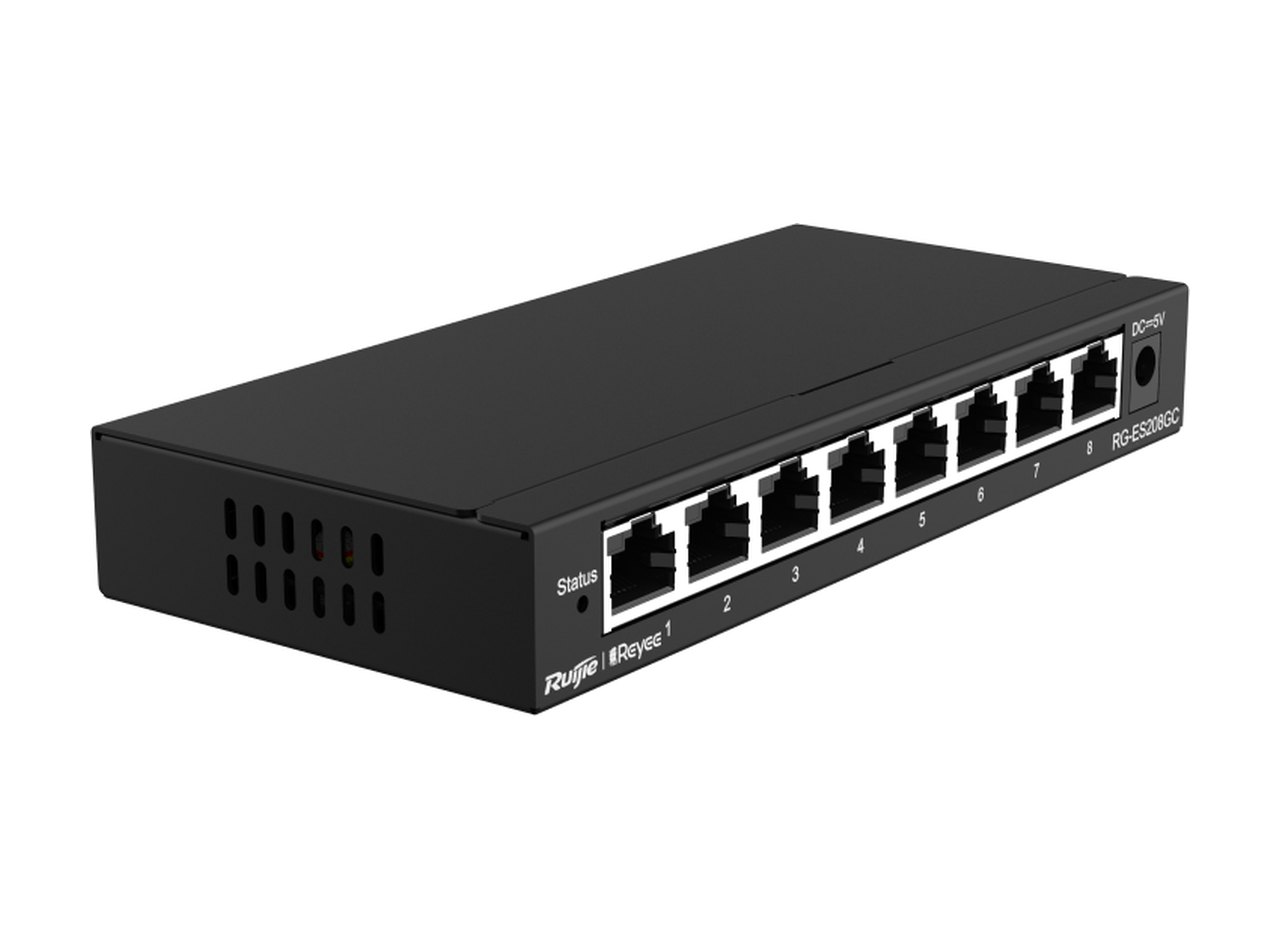 Switch Ruijie RG-ES208GC 8 cổng, ảnh góc nghiêng của hãng