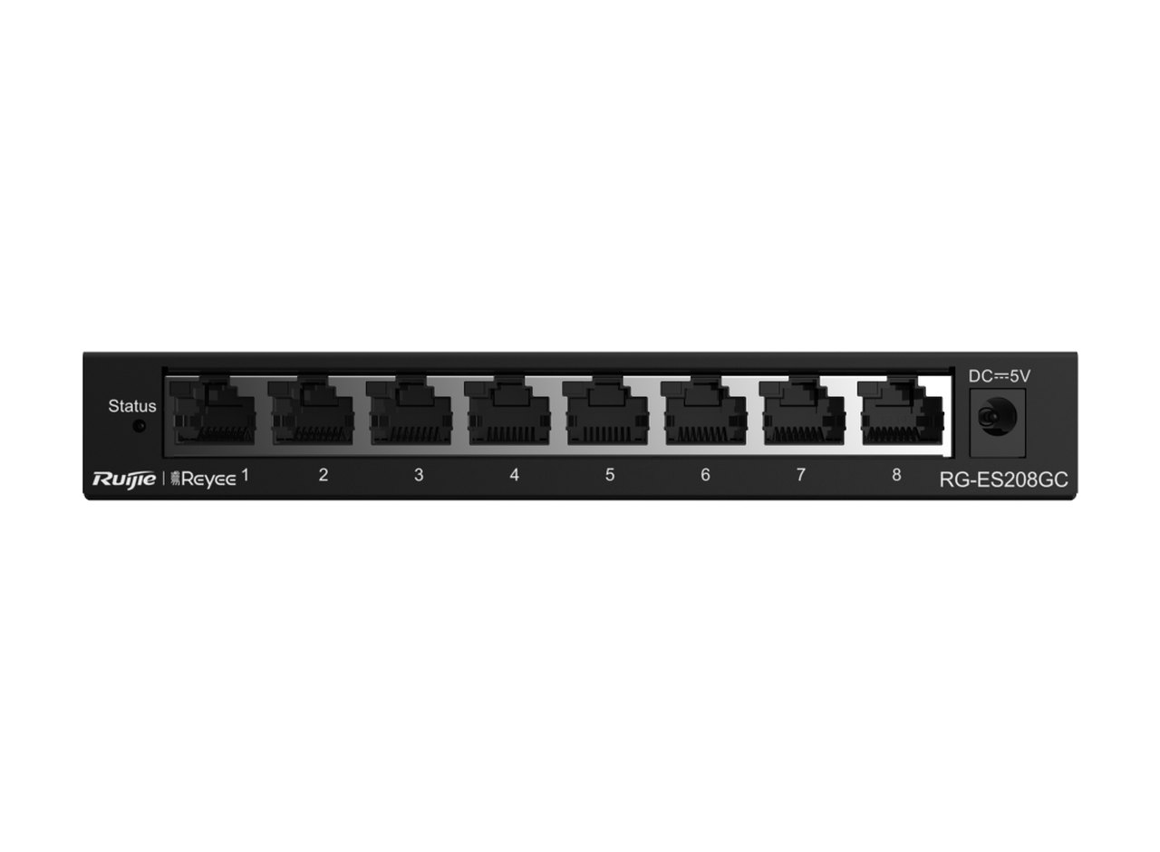 Mặt trước RG-ES208GC với 8 cổng RJ45, ảnh của Ruijie