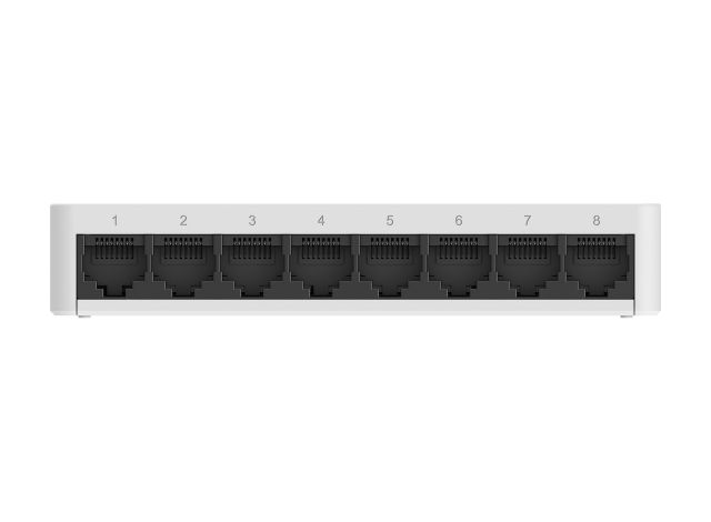 RG-ES08F nhìn thẳng mặt trước với 8 cổng, ảnh của Ruijie