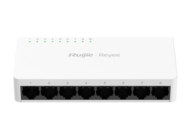 RG-ES08G-L nhìn thẳng mặt trước với 8 cổng, ảnh của Ruijie