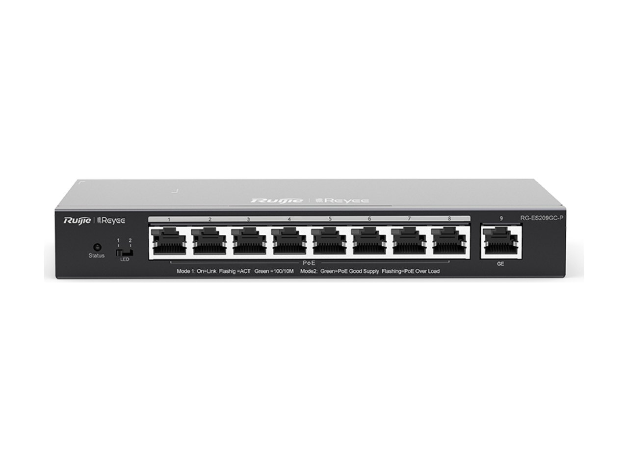 Switch PoE Ruijie RG-ES209GC-P 9 cổng, ảnh mặt trước của hãng