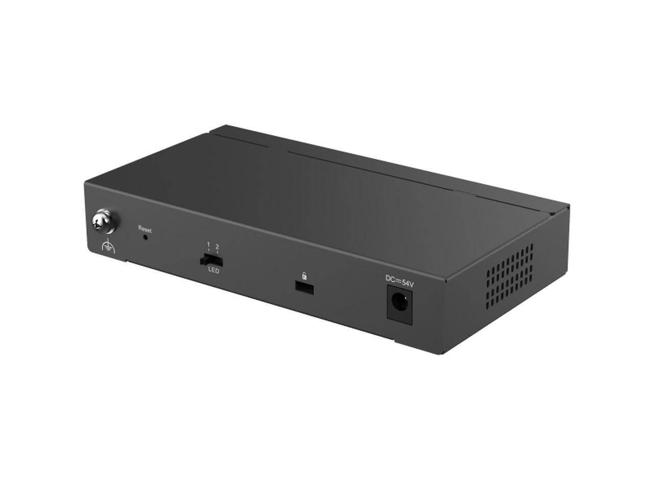 Mặt sau RG-ES206GS-P với ổ cắm nguồn DC, ảnh của hãng