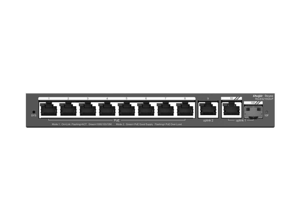 RG-ES210GS-P nhìn thẳng mặt trước, ảnh của Ruijie