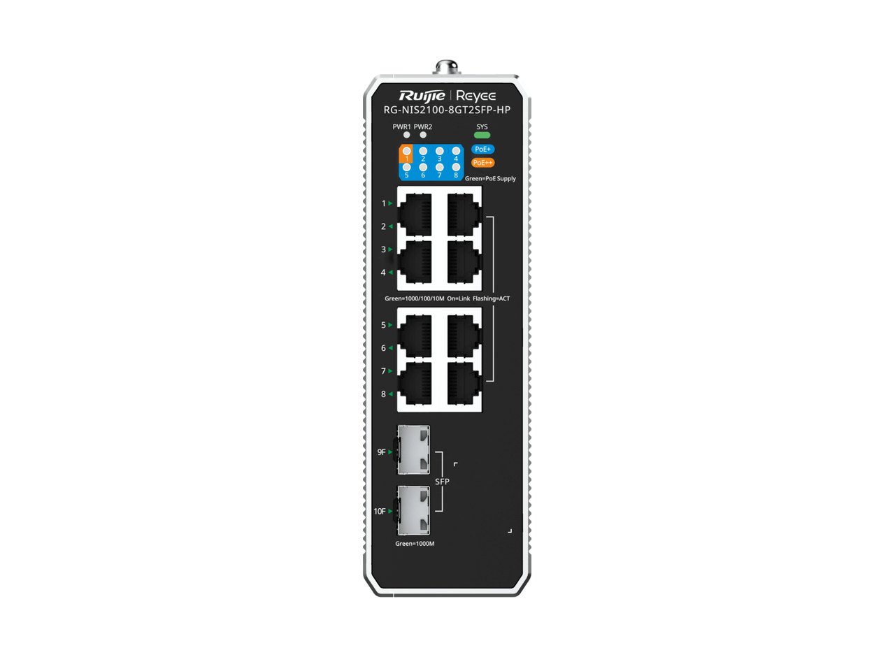 RG-NIS2100-8GT2SFP-HP nhìn thẳng mặt trước, ảnh của Ruijie