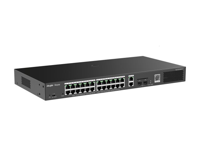 Switch PoE Ruijie RG-ES228GS-P, ảnh góc chéo phía trước của hãng
