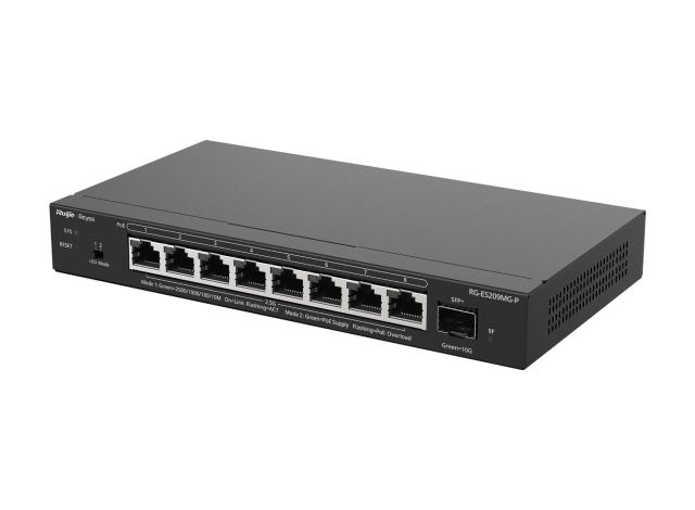 Switch PoE Ruijie RG-ES209MG-P, ảnh góc chéo phía trước của hãng