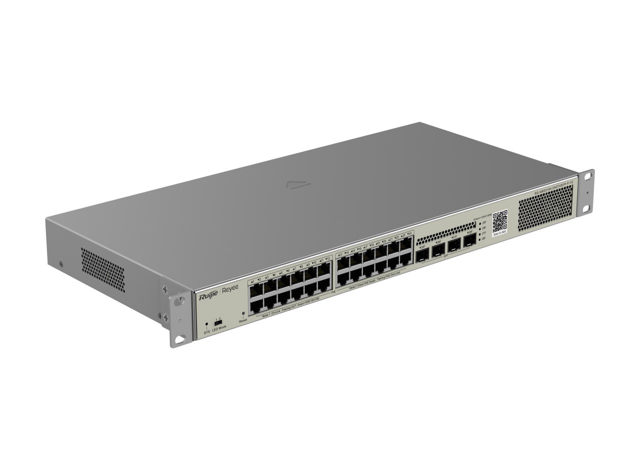 RG-NBS3100-24GT4SFP-P-V2 nhìn chéo bên phải, ảnh sản phẩm của Ruijie