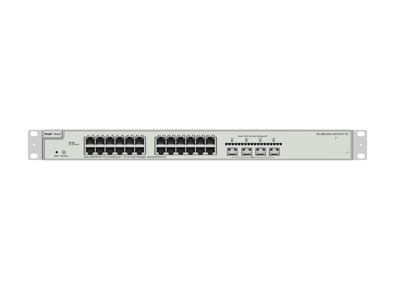 RG-NBS3200-24GT4XS-P-V2 nhìn thẳng mặt trước, ảnh của Ruijie
