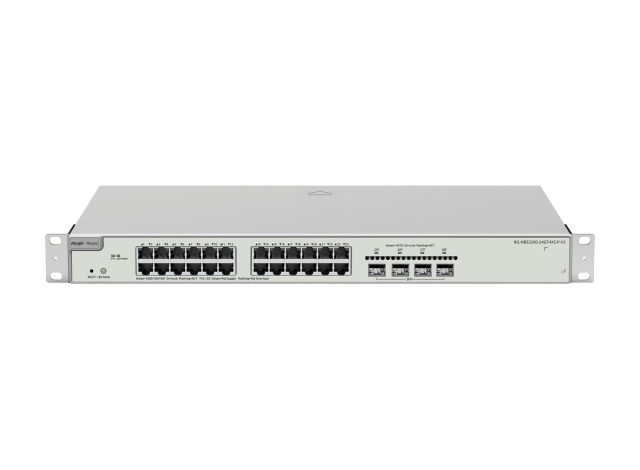 RG-NBS3200-24GT4XS-P-V2 nhìn mặt trước từ góc cao, ảnh của hãng