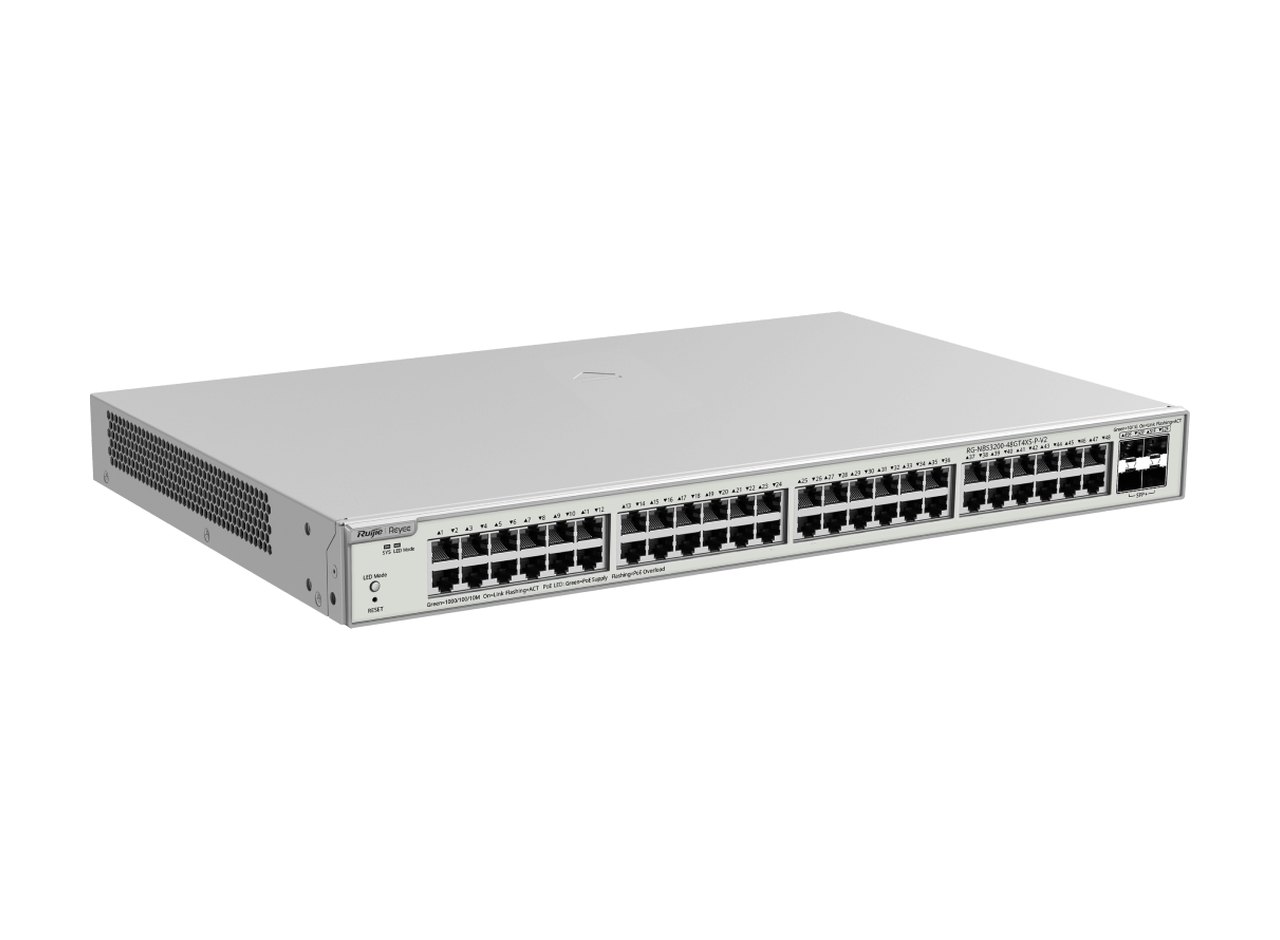 Switch PoE Ruijie RG-NBS3200-48GT4XS-P-V2 nhìn chéo phía trước, ảnh của hãng