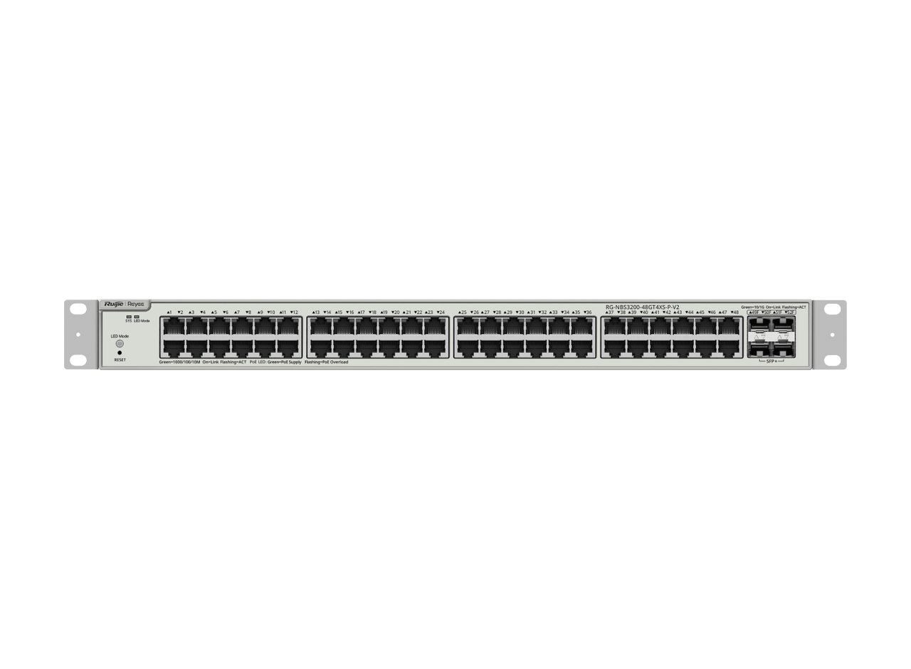 RG-NBS3200-48GT4XS-P-V2 nhìn thẳng mặt trước, ảnh của Ruijie