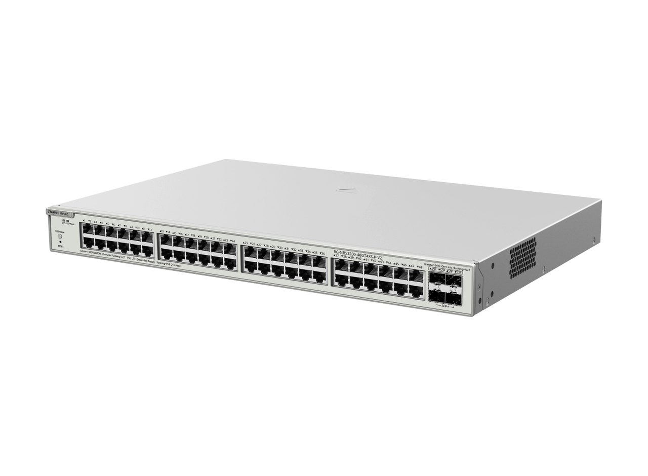 RG-NBS3200-48GT4XS-P-V2 nhìn chéo bên trái, ảnh của Ruijie