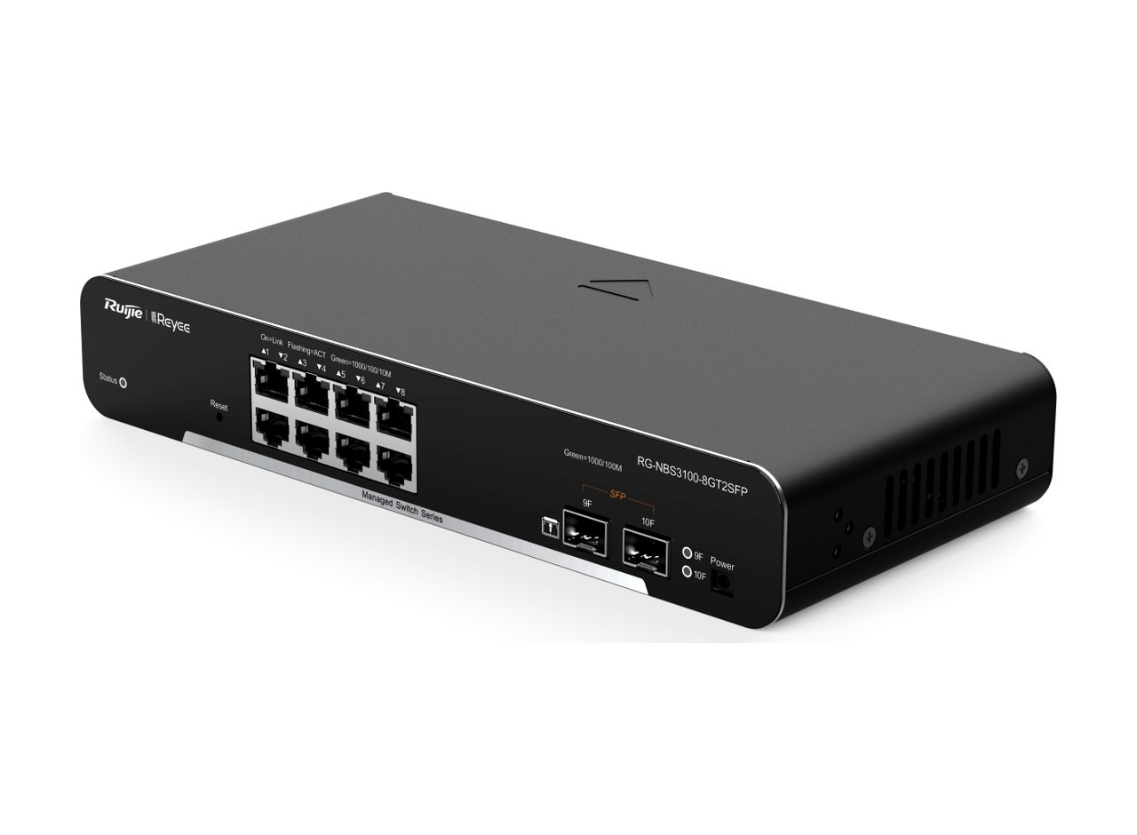 RG-NBS3100-8GT2SFP nhìn chéo bên phải, ảnh sản phẩm của Ruijie