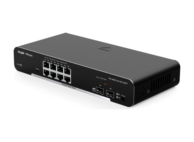 RG-NBS3100-8GT2SFP nhìn chéo bên phải, ảnh sản phẩm của Ruijie