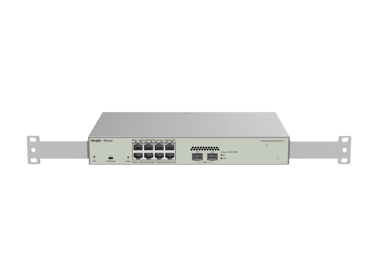 RG-NBS3100-8GT2SFP-P-V2 nhìn từ trên xuống phía trước, ảnh sản phẩm của Ruijie