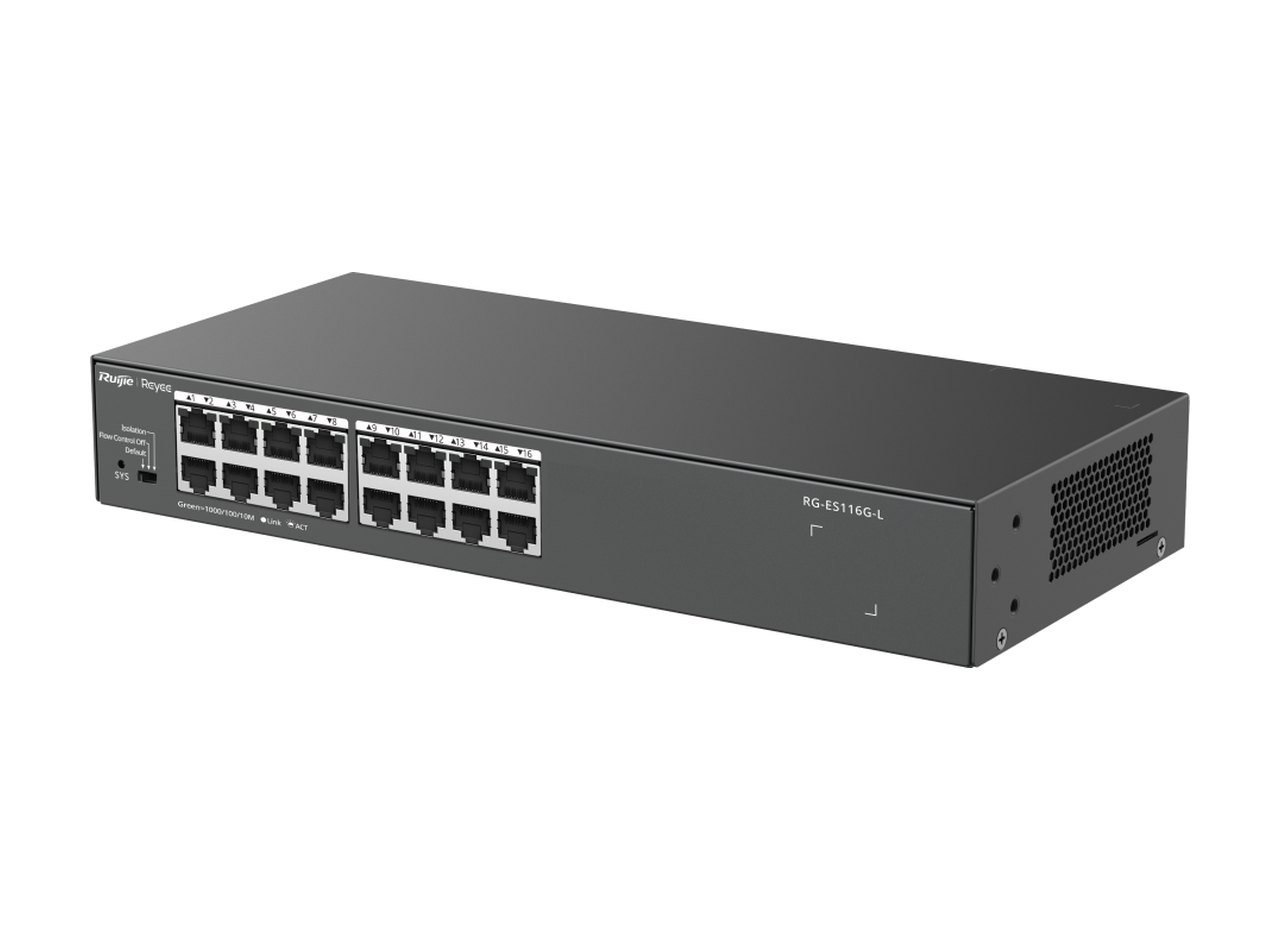 Switch Ruijie RG-ES116G-L, ảnh góc trước của hãng