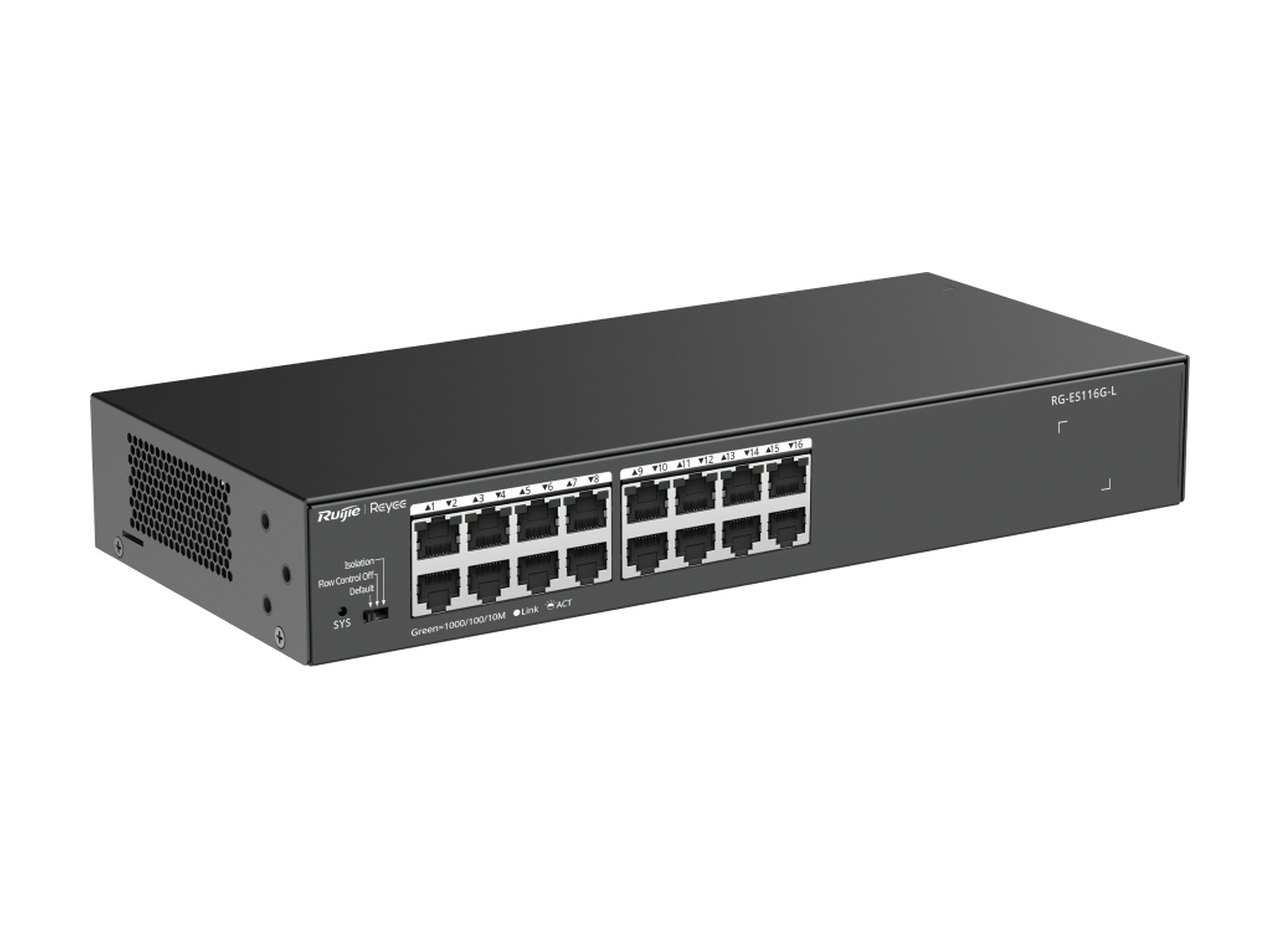 RG-ES116G-L nhìn nghiêng từ trái, ảnh của hãng