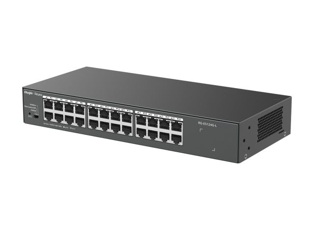 RG-ES124G-L nhìn từ góc trước bên phải, ảnh của Ruijie