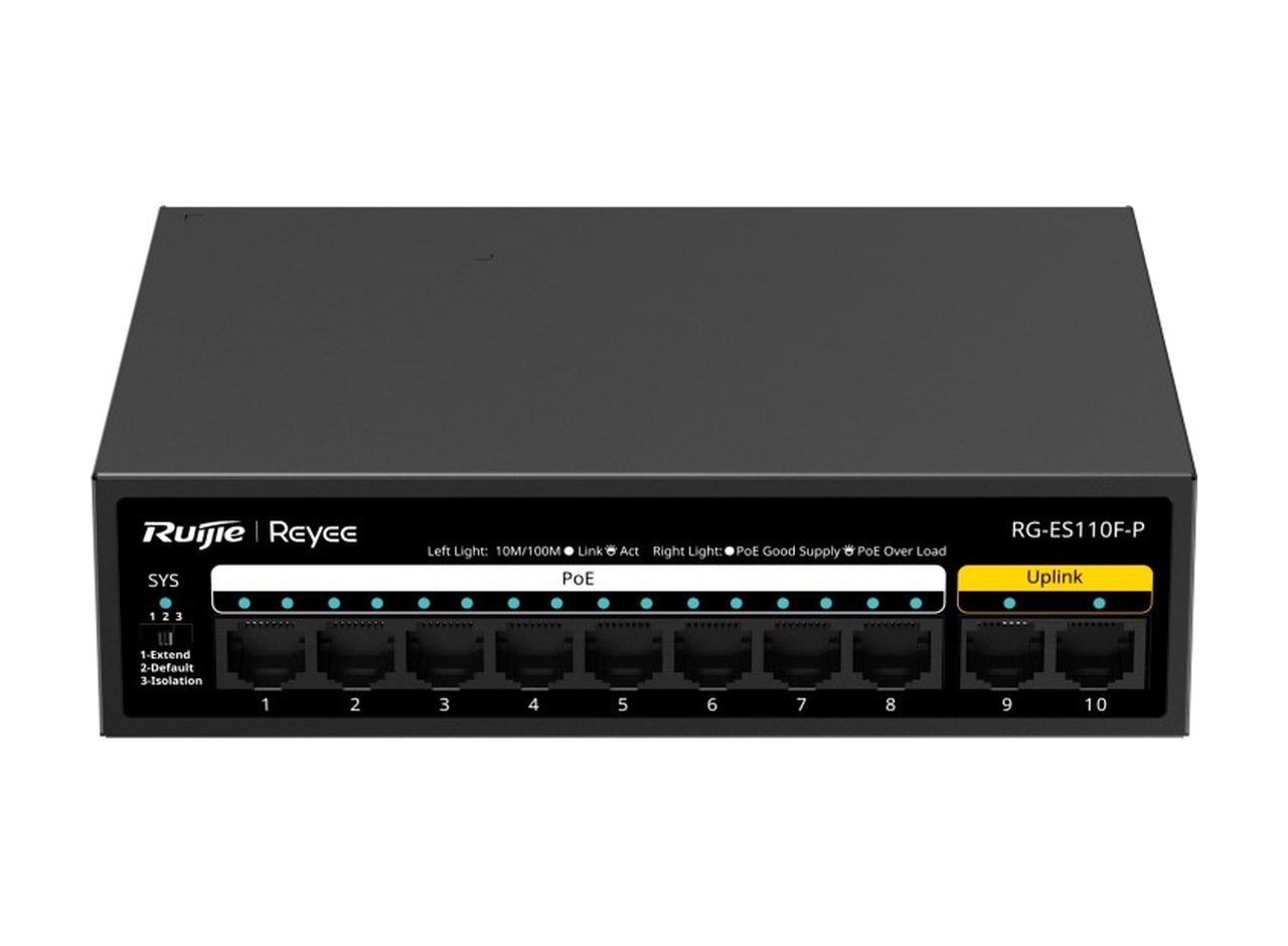 Switch Ruijie RG-ES110F-P nhìn thẳng mặt trước, ảnh của hãng