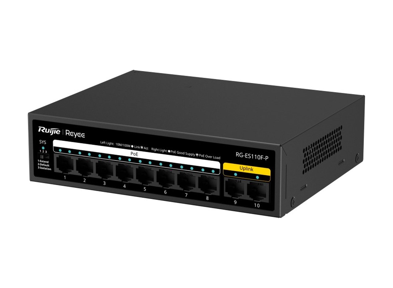 RG-ES110F-P nhìn chéo từ trái, ảnh của Ruijie