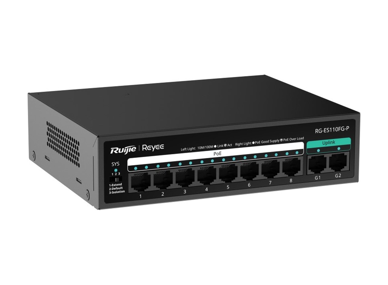 RG-ES110FG-P nhìn chéo bên trái, ảnh của Ruijie