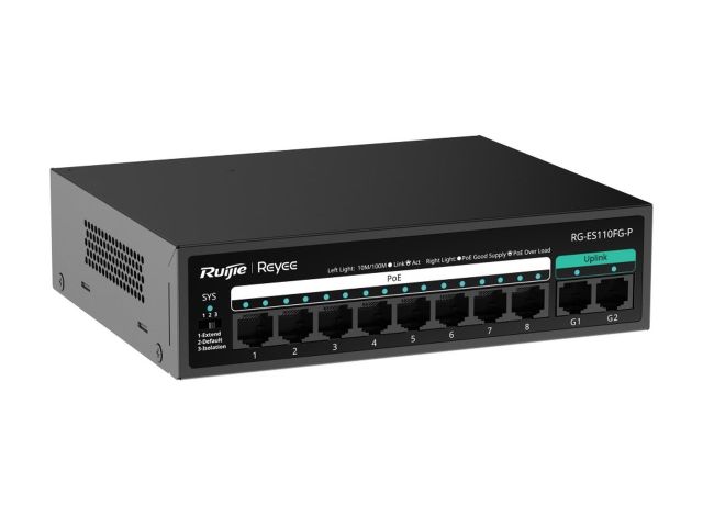 RG-ES110FG-P nhìn chéo bên trái, ảnh của Ruijie