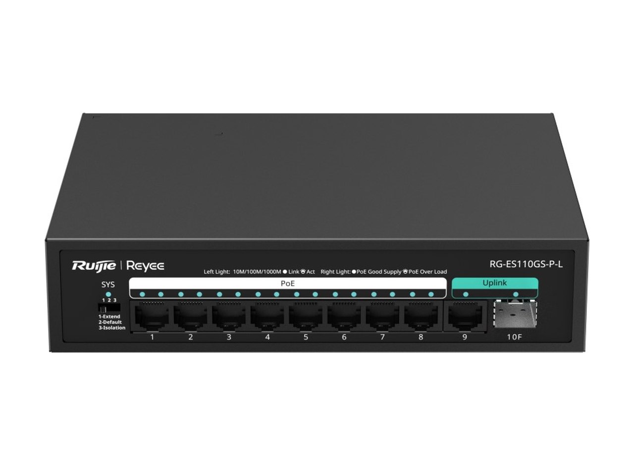 Switch Ruijie RG-ES110GS-P-L nhìn thẳng mặt trước, ảnh của hãng