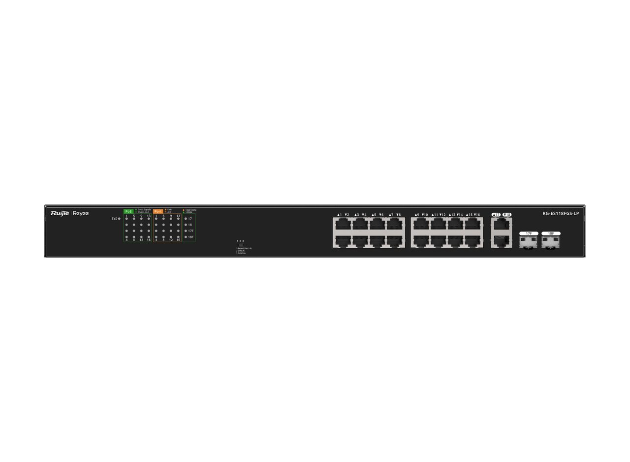 RG-ES118FGS-LP nhìn thẳng từ phía trước, ảnh của Ruijie