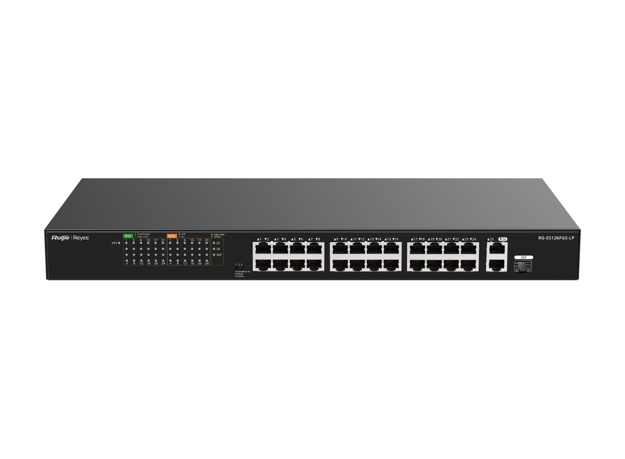 RG-ES126FGS-LP nhìn từ phía trước bên phải, ảnh của Ruijie