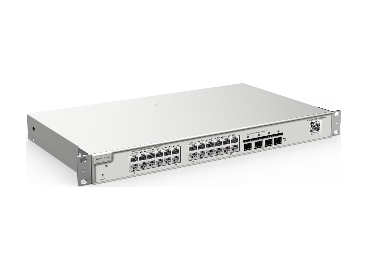 Switch Ruijie RG-NBS5200-24GT4XS nhìn chéo từ trái, ảnh của hãng