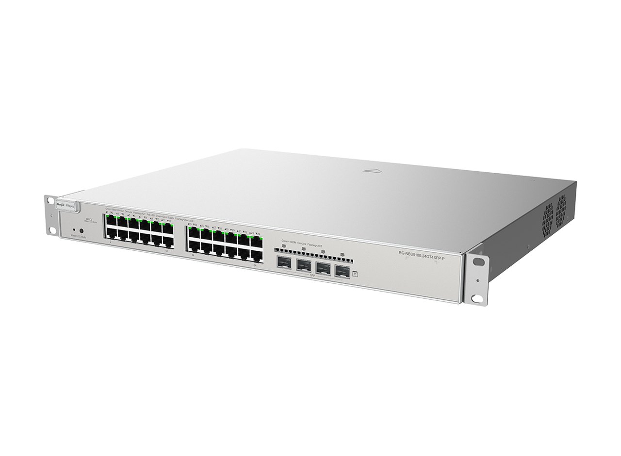 Switch Ruijie RG-NBS5200-24GT4XS-P nhìn chéo từ phải, ảnh của hãng