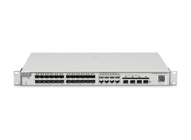RG-NBS5200-24SFP/8GT4XS nhìn mặt trước từ góc cao, ảnh của Ruijie